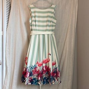 Collectif Flamingo Vintage Style Flare Dress with Pockets Size L (US 14)